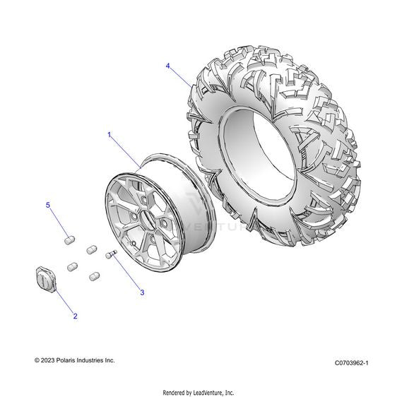 An Image of a Genuine Polaris Parts Schematic Diagram showing the schematic - WHEELS: FRONT - 2025 POLARIS RZR XP 1000 SPORT
