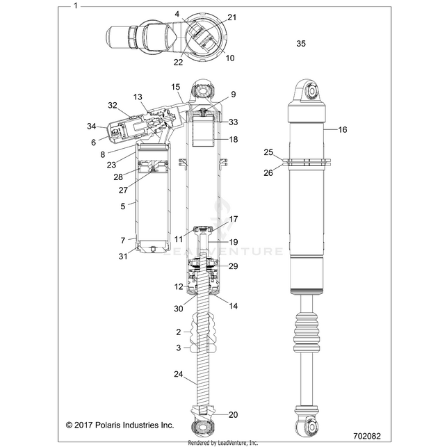 An Image of a Genuine Polaris Parts Schematic Diagram showing the schematic - SUSPENSION: FRONT SHOCK  - 2018 POLARIS RZR XP TURBO