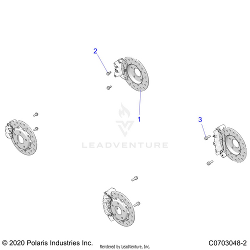 An Image of a Genuine Polaris Parts Schematic Diagram showing the schematic - BRAKES: CALIPER MOUNTING AND ROTORS - 2022 POLARIS RZR PRO R 4 ULTIMATE