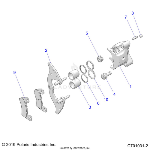 An Image of a Genuine Polaris Parts Schematic Diagram showing the schematic - BRAKES: FRONT CALIPER - 2020 POLARIS RZR TRAIL S 900