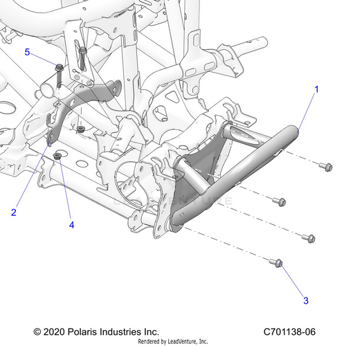 An Image of a Genuine Polaris Parts Schematic Diagram showing the schematic - CHASSIS: FRONT GEARCASE AND BUMPER MOUNTING - 2023 POLARIS RZR PRO R 4 SPORT