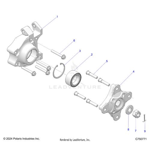 An Image of a Genuine Polaris Parts Schematic Diagram showing the schematic - SUSPENSION: REAR CARRIER AND HUB - 2025 POLARIS RZR PRO XP ULTIMATE