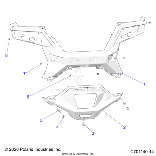 An Image of a Genuine Polaris Parts Schematic Diagram showing the schematic - BODY: REAR BUMPER - 2022 POLARIS RZR PRO R 4 ULTIMATE