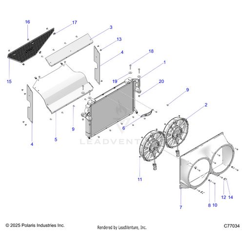 An Image of a Genuine Polaris Parts Schematic Diagram showing the schematic - ENGINE: COOLING RADIATOR - 2025 POLARIS RZR PRO R RACE
