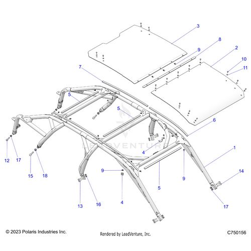 An Image of a Genuine Polaris Parts Schematic Diagram showing the schematic - CHASSIS: CAB FRAME - 2025 POLARIS RZR PRO R 4 RACE REPLICA LE EVAP