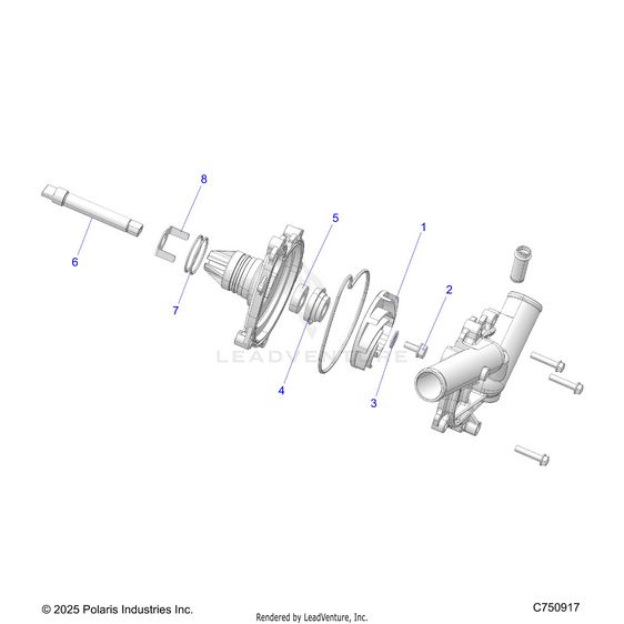An Image of a Genuine Polaris Parts Schematic Diagram showing the schematic - ENGINE: WATERPUMP ASSEMBLY - 2026 POLARIS RZR XP S 1000 SPORT