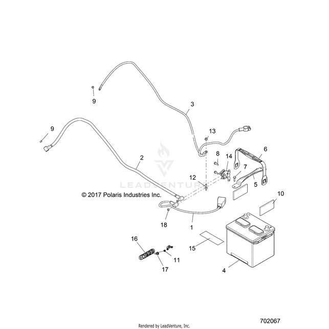 An Image of a Genuine Polaris Parts Schematic Diagram showing the schematic - ELECTRICAL: BATTERY - 2019 POLARIS RZR S 900
