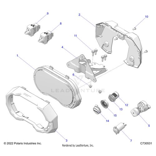 An Image of a Genuine Polaris Parts Schematic Diagram showing the schematic - ELECTRICAL: DASH INSTRUMENTS AND CONTROLS - 2023 POLARIS RZR TURBO R SPORT