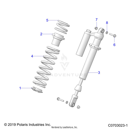 An Image of a Genuine Polaris Parts Schematic Diagram showing the schematic - SUSPENSION: FRONT SHOCK MOUNTING STANDARD/PREMIUM - 2022 POLARIS RZR PRO XP 4 SPORT