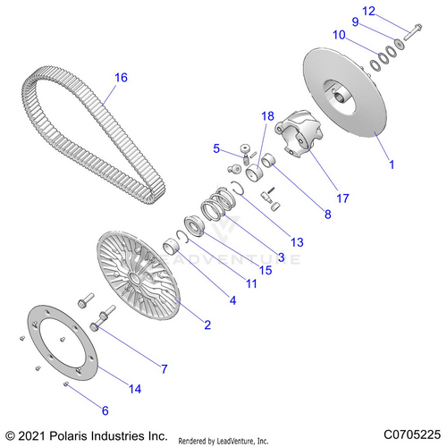 An Image of a Genuine Polaris Parts Schematic Diagram showing the schematic - DRIVE TRAIN: SECONDARY CLUTCH - 2023 POLARIS RZR TURBO R SPORT