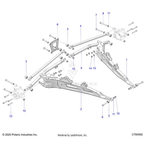 An Image of a Genuine Polaris Parts Schematic Diagram showing the schematic - SUSPENSION: REAR TRAILING ARMS AND MOUNTING - 2026 POLARIS RZR XP S 1000 SPORT