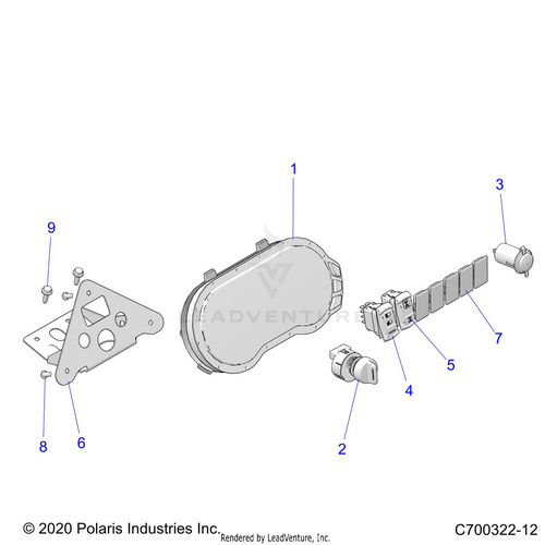 An Image of a Genuine Polaris Parts Schematic Diagram showing the schematic - ELECTRICAL: DASH INSTRUMENTS AND CONTROLS - 2025 POLARIS RZR 900 TRAIL ULTIMATE
