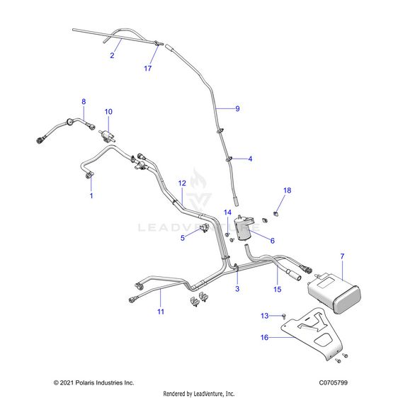 An Image of a Genuine Polaris Parts Schematic Diagram showing the schematic - FUEL: SYSTEM LINES EVAP - 2022 POLARIS RZR PRO XP ULTIMATE ROCKFORD LE
