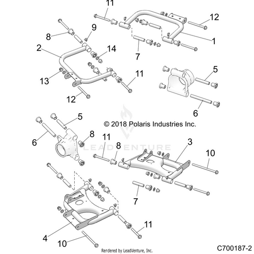 An Image of a Genuine Polaris Parts Schematic Diagram showing the schematic - SUSPENSION: REAR CONTROL ARMS - 2022 POLARIS RZR TRAIL 570