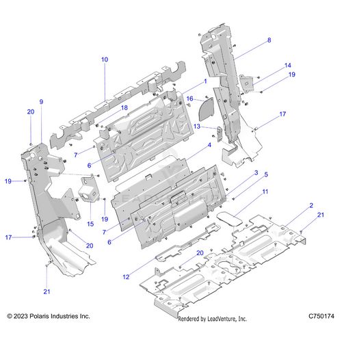 An Image of a Genuine Polaris Parts Schematic Diagram showing the schematic - BODY: REAR CLOSEOFF - 2025 POLARIS RZR PRO R 4 SPORT