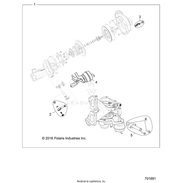 An Image of a Genuine Polaris Parts Schematic Diagram showing the schematic - ENGINE: TURBO CHARGER - 2020 POLARIS RZR XP TURBO