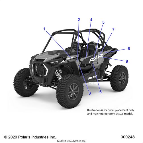 An Image of a Genuine Polaris Parts Schematic Diagram showing the schematic - BODY: DECALS GRAPHICS VELOCITY - 2021 POLARIS RZR TURBO S