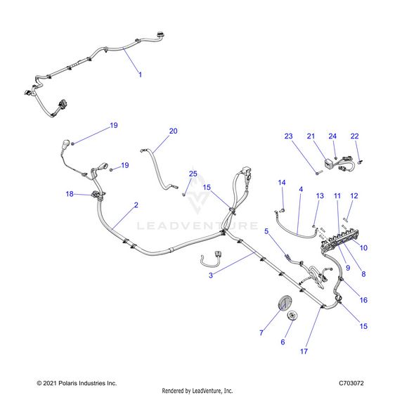 An Image of a Genuine Polaris Parts Schematic Diagram showing the schematic - ELECTRICAL: WIRE HARNESS PERIPHERAL - 2023 POLARIS RZR PRO R RIDE COMMAND
