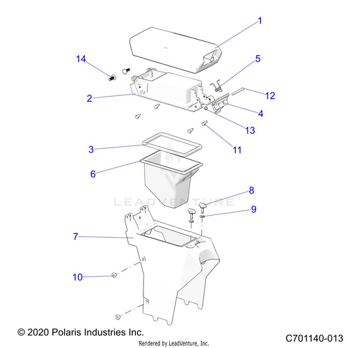 An Image of a Genuine Polaris Parts Schematic Diagram showing the schematic - BODY: CENTER CONSOLE STORAGE - 2022 POLARIS RZR PRO R ULTIMATE