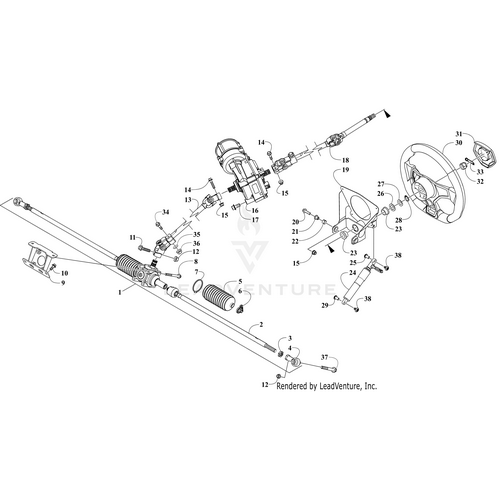 Exploded diagram of a vehicle steering system with labeled parts, highlighting the Arctic Cat Rack And Pinion 2:1 (Inc. 2-7)—perfect for identifying OEM Arctic Cat components like the steering wheel and universal joints.