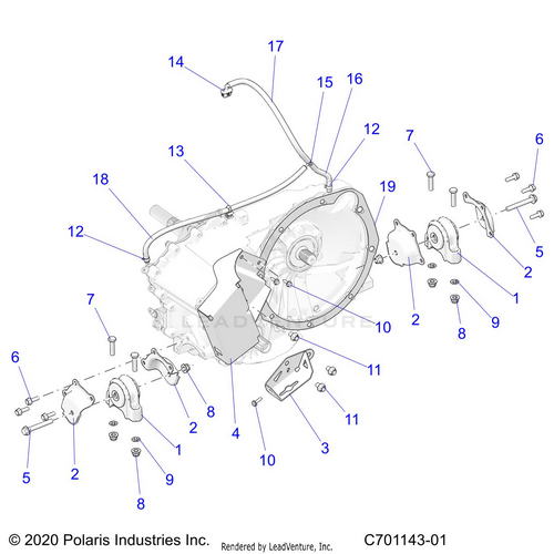 An Image of a Genuine Polaris Parts Schematic Diagram showing the schematic - DRIVE TRAIN: GEARCASE MAIN MOUNTING - 2022 POLARIS RZR PRO R ULTIMATE