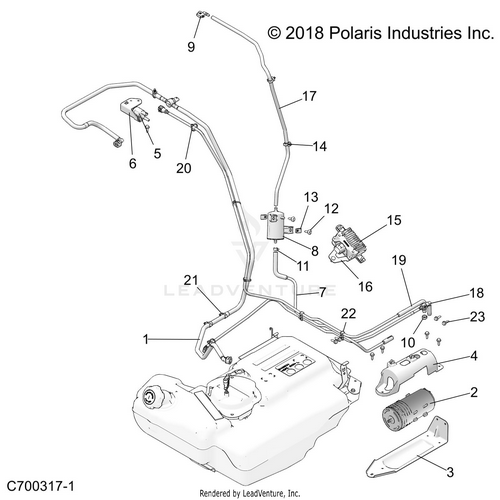 An Image of a Genuine Polaris Parts Schematic Diagram showing the schematic - BODY: FUEL LINES EVAP - 2019 POLARIS RZR XP TURBO S