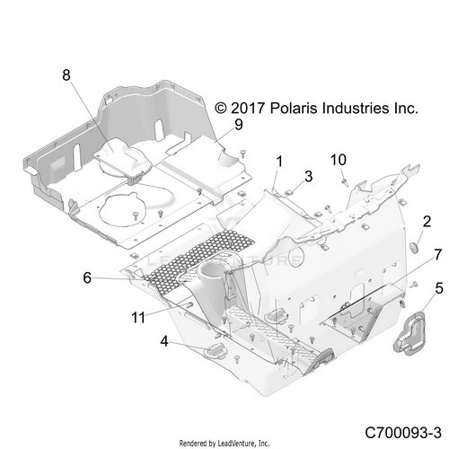 An Image of a Genuine Polaris Parts Schematic Diagram showing the schematic - BODY: FLOOR - 2018 POLARIS RZR RS1