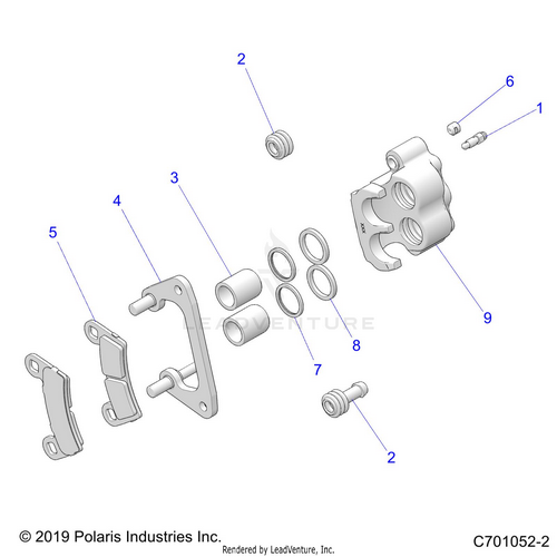 An Image of a Genuine Polaris Parts Schematic Diagram showing the schematic - BRAKES: FRONT CALIPER - 2021 POLARIS RZR TRAIL