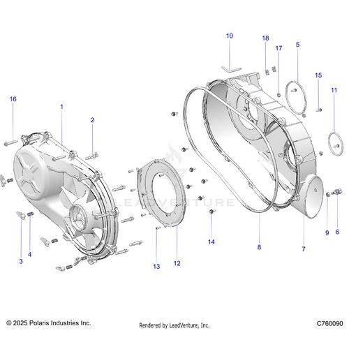 An Image of a Genuine Polaris Parts Schematic Diagram showing the schematic - DRIVE TRAIN: CLUTCH COVER INNER/OUTER - 2026 POLARIS RZR PRO R RACE H.O.