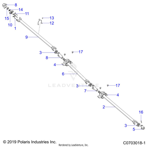 An Image of a Genuine Polaris Parts Schematic Diagram showing the schematic - DRIVE TRAIN: PROP SHAFT - 2020 POLARIS RZR PRO XP 4