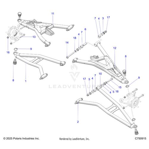 An Image of a Genuine Polaris Parts Schematic Diagram showing the schematic - SUSPENSION: FRONT CONTROL ARMS - 2026 POLARIS RZR XP 4 1000 ULTIMATE