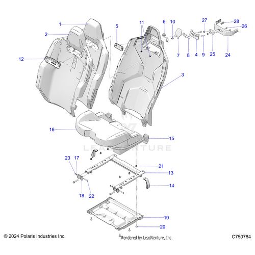 An Image of a Genuine Polaris Parts Schematic Diagram showing the schematic - BODY: SEAT ASM & MOUNTING REAR - 2025 POLARIS RZR PRO XP 4 ULTIMATE