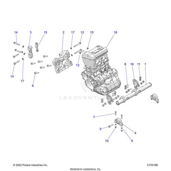 An Image of a Genuine Polaris Parts Schematic Diagram showing the schematic - ENGINE: MOUNTING & LONG BLOCK - 2023 POLARIS RZR XP 1000 SPORT