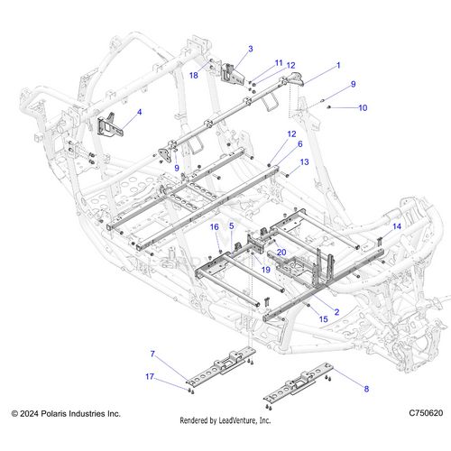 An Image of a Genuine Polaris Parts Schematic Diagram showing the schematic - CHASSIS: MOUNTING AND BRACKETS - 2026 POLARIS RZR PRO XP 4 SPORT