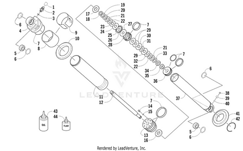 Exploded diagram of a mechanical assembly showing numbered cylinders, springs, screws, seals, and fluid containers—featuring the Arctic Cat Valve 0.800 X 0.010 In. and OEM Arctic Cat Parts 0603-335—arranged for easy identification or assembly reference.