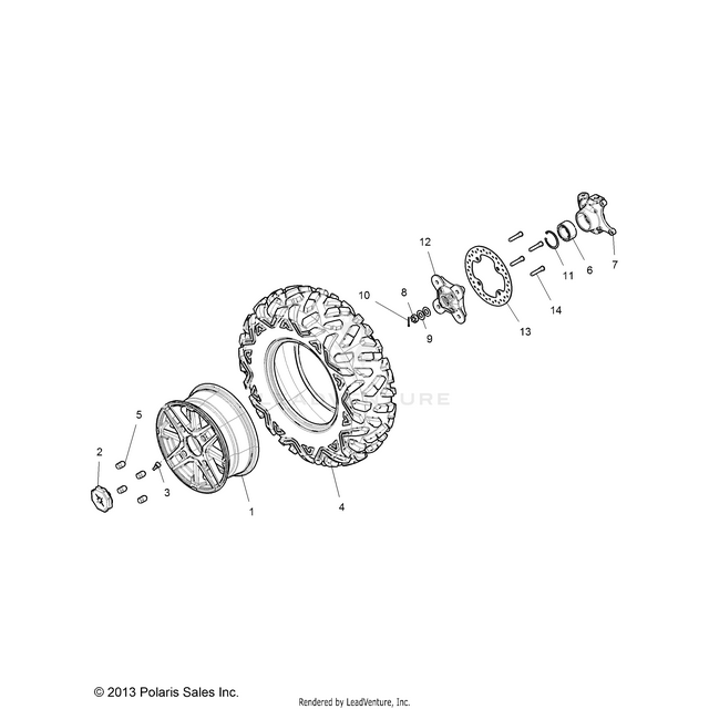 An Image of a Genuine Polaris Parts Schematic Diagram showing the schematic - WHEELS: FRONT - 2015 POLARIS RZR XP 4 1000