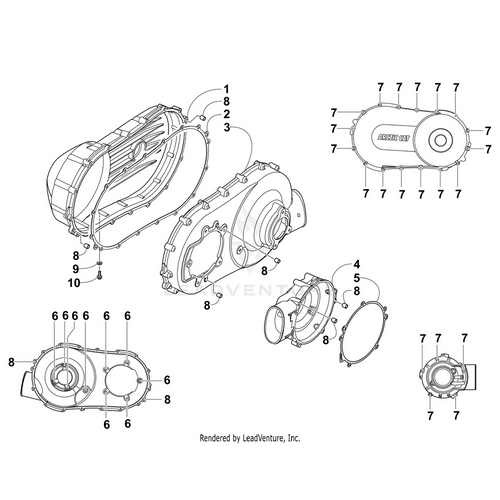Diagram of a motor featuring OEM Arctic Cat parts. Find quality components like the Cover Inside by Arctic Cat at Witchdoctors.com.