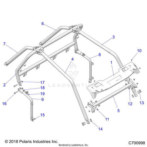 An Image of a Genuine Polaris Parts Schematic Diagram showing the schematic - CHASSIS: CAB FRAME - 2023 POLARIS RZR XP 1000 SPORT