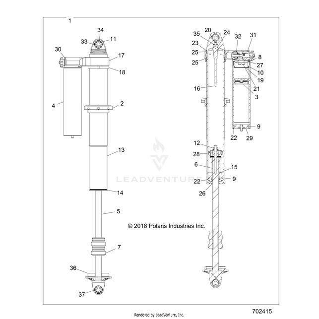 An Image of a Genuine Polaris Parts Schematic Diagram showing the schematic - SUSPENSION: REAR SHOCK INTERNALS - 2018 POLARIS RZR XP 4 1000