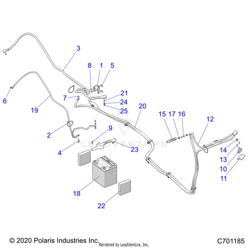 An Image of a Genuine Polaris Parts Schematic Diagram showing the schematic - ELECTRICAL: BATTERY - 2021 POLARIS RZR XP 1000 HIGH LIFTER