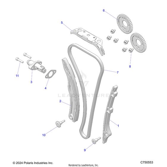An Image of a Genuine Polaris Parts Schematic Diagram showing the schematic - ENGINE: CAM CHAIN AND TENSIONER - 2025 POLARIS RZR XP 4 1000 PREMIUM