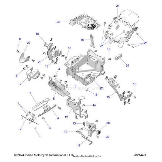 Exploded diagram of Tray Fender Electrical by Polaris with numbered labels, showing brackets, screws, panels, levers, and other Polaris OEM parts arranged apart for easy identification.