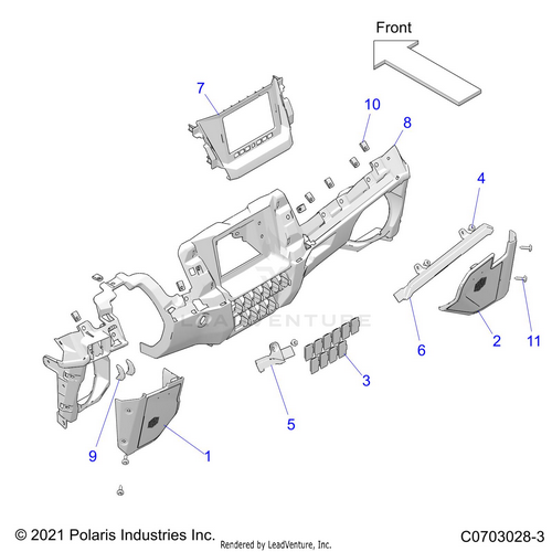 An Image of a Genuine Polaris Parts Schematic Diagram showing the schematic - BODY: DASH LOWER - 2021 POLARIS RZR PRO XP 4 ULTIMATE