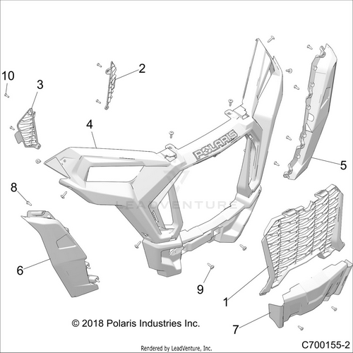An Image of a Genuine Polaris Parts Schematic Diagram showing the schematic - BODY: FRONT BUMPER - 2020 POLARIS RZR TURBO S