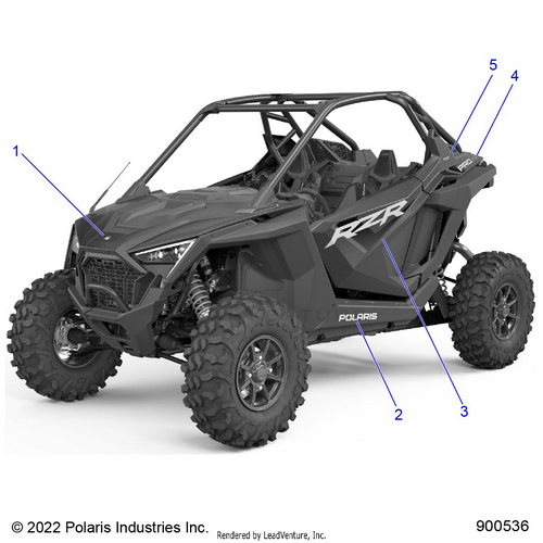 An Image of a Genuine Polaris Parts Schematic Diagram showing the schematic - BODY: DECALS GRAPHICS - 2023 POLARIS RZR PRO XP PREMIUM