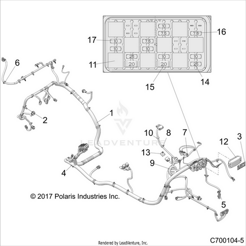 An Image of a Genuine Polaris Parts Schematic Diagram showing the schematic - ELECTRICAL: WIRE HARNESS - 2020 POLARIS RZR RS1