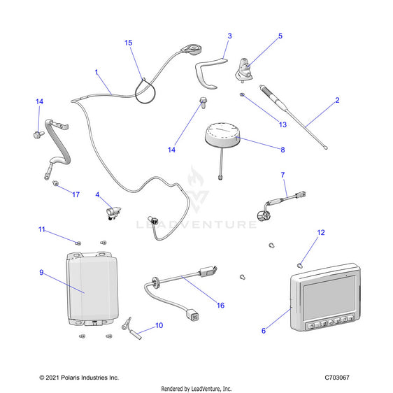 An Image of a Genuine Polaris Parts Schematic Diagram showing the schematic - ELECTRICAL: AUDIO RIDE COMMAND - 2023 POLARIS RZR PRO R ULTIMATE