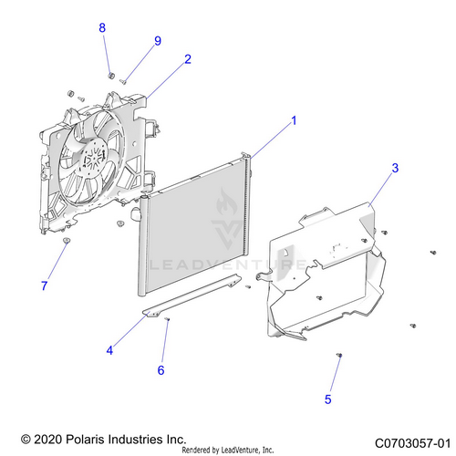 An Image of a Genuine Polaris Parts Schematic Diagram showing the schematic - ENGINE: COOLING RADIATOR - 2024 POLARIS RZR PRO R 4 ULTIMATE
