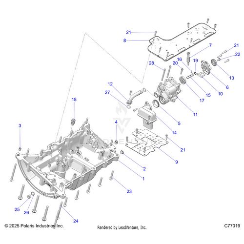 An Image of a Genuine Polaris Parts Schematic Diagram showing the schematic - ENGINE: OIL PUMP AND WATERPUMP - 2025 POLARIS RZR PRO R RACE
