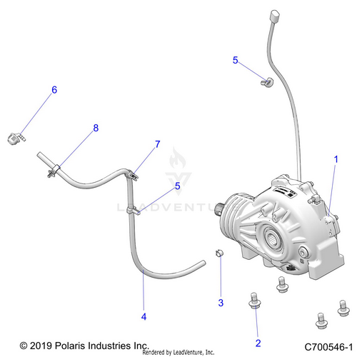 An Image of a Genuine Polaris Parts Schematic Diagram showing the schematic - DRIVE TRAIN: FRONT GEARCASE MOUNTING - 2023 POLARIS RZR XP 4 1000 PREMIUM RIDE COMMAND